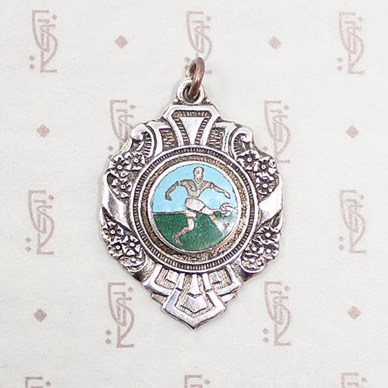 Flowers & Soccer Art Deco Enameled Medal Fob