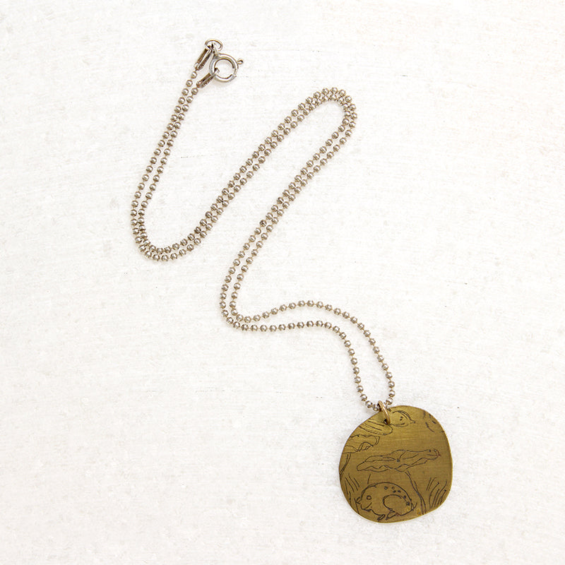 Frog & Toadstool Pendant on Shot Bead Chain