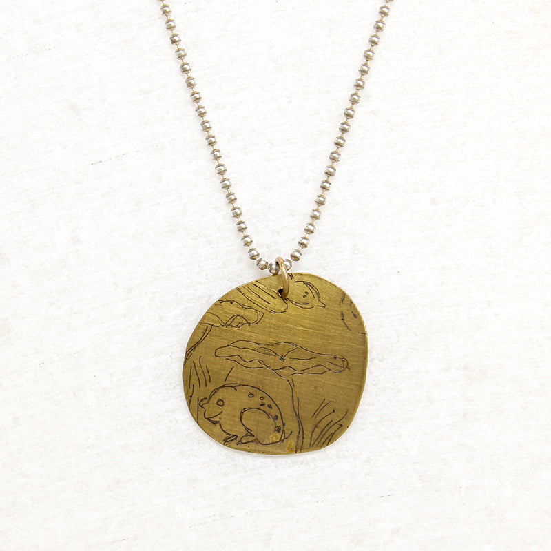 Frog & Toadstool Pendant on Shot Bead Chain