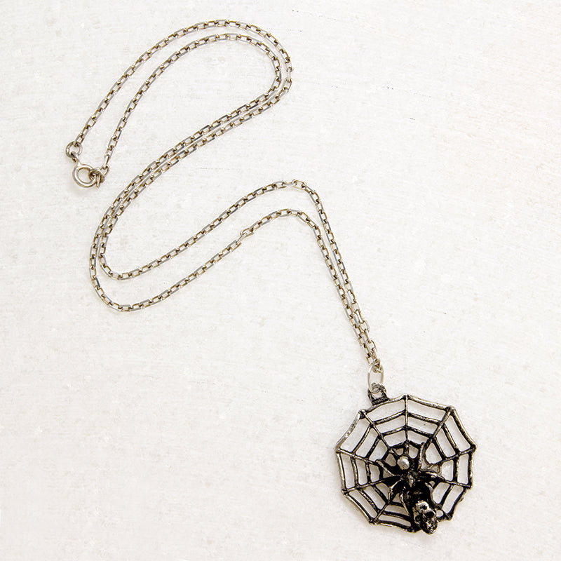 Creepy Spider Web Pendant on Sterling Chain