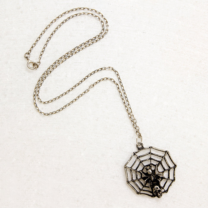 Creepy Spider Web Pendant on Sterling Chain