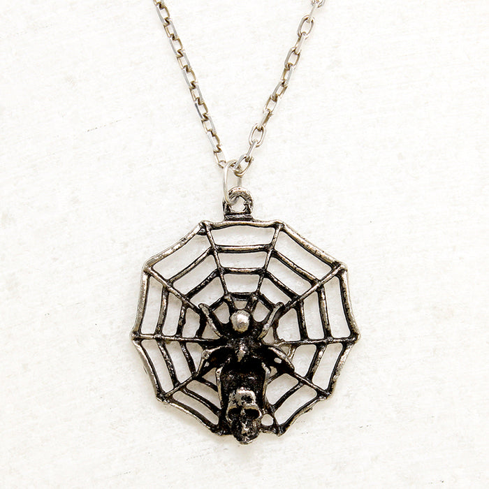 Creepy Spider Web Pendant on Sterling Chain