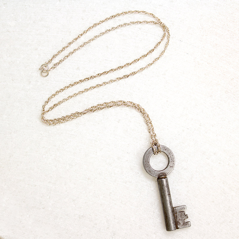 Large Steel Key on Sterling Rope Chain