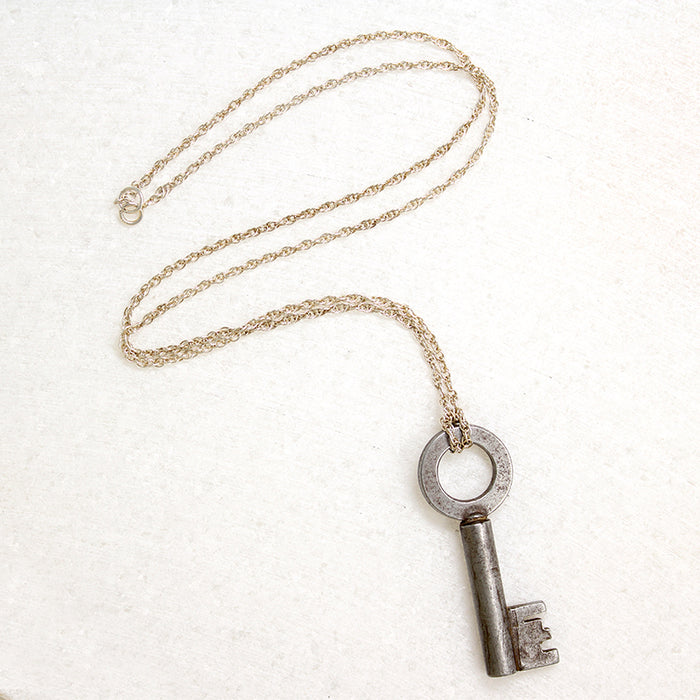 Large Steel Key on Sterling Rope Chain