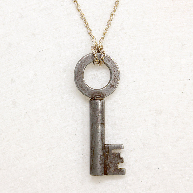 Large Steel Key on Sterling Rope Chain