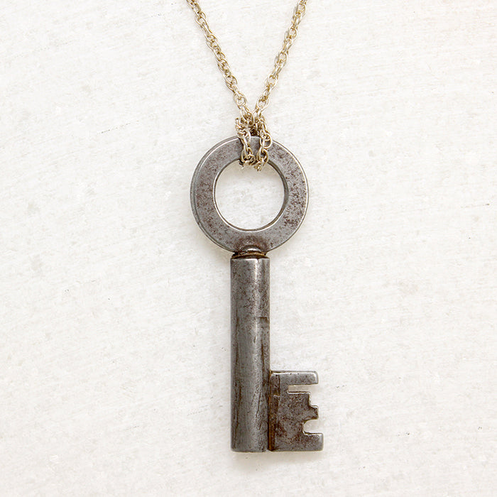 Large Steel Key on Sterling Rope Chain