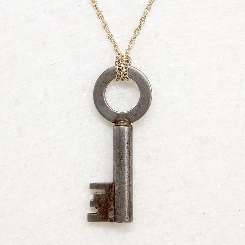 Large Steel Key on Sterling Rope Chain