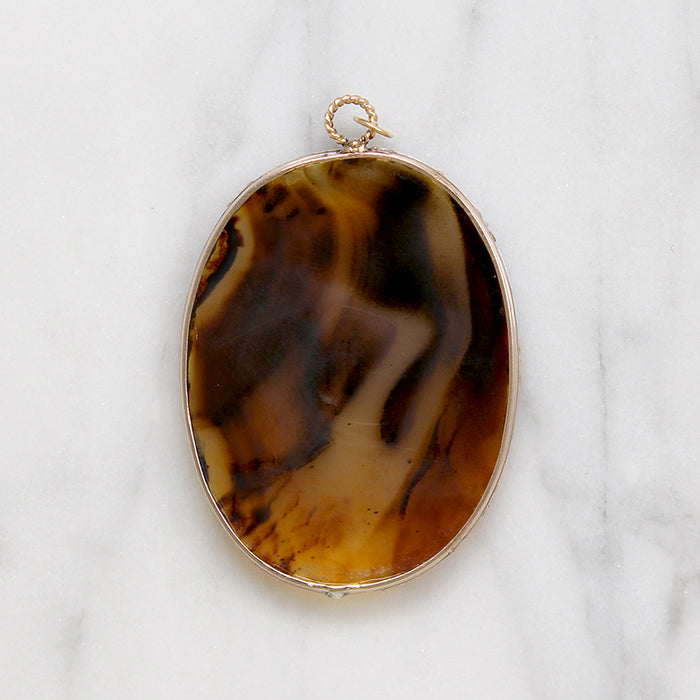 Georgian Agate in 18k Gold Cut Back Collet Pendant
