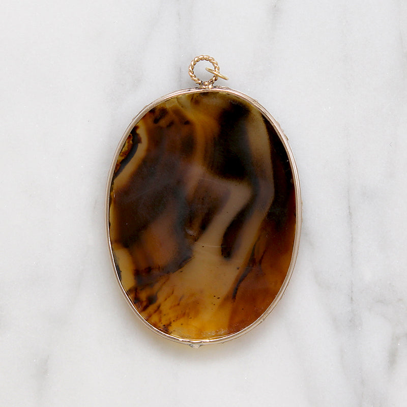 Georgian Agate in 18k Gold Cut Back Collet Pendant