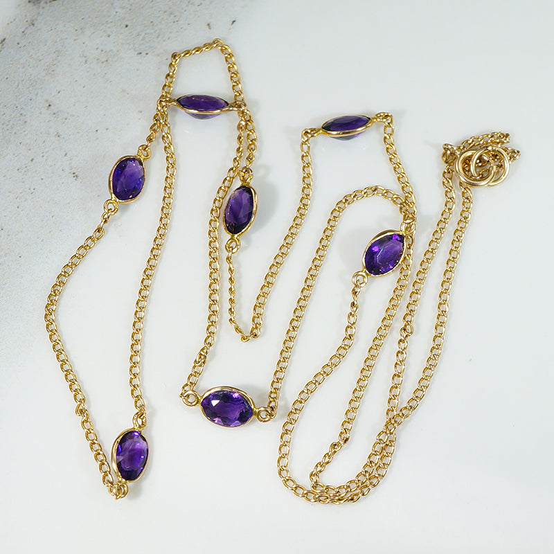 Amethyst Studded 14k Gold Curb Chain