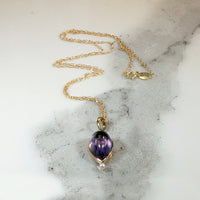 Amethyst Cabochon Pendant with Tiny Pearl Accent