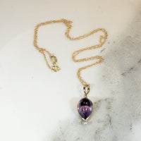 Amethyst Cabochon Pendant with Tiny Pearl Accent