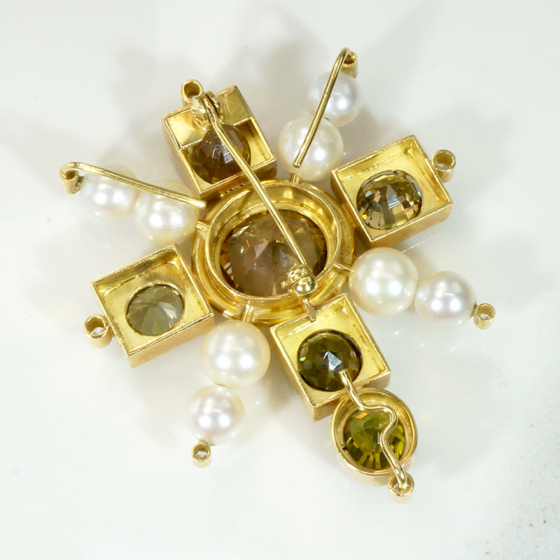 Opulent 18K Gold Cross with Zircons Pearls & Diamonds