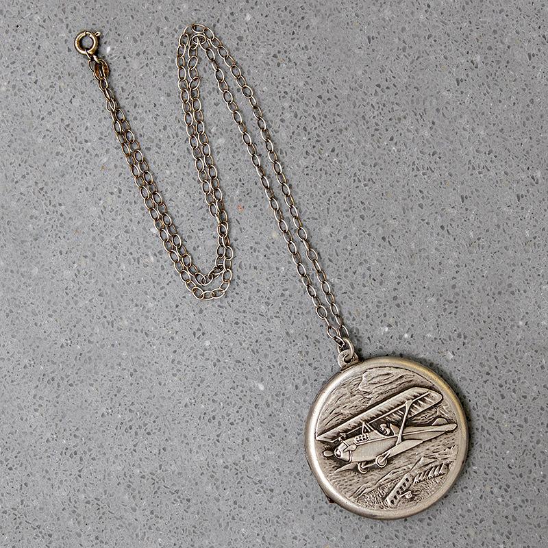 Sporty 1920s Airplane Locket in Sterling Silver