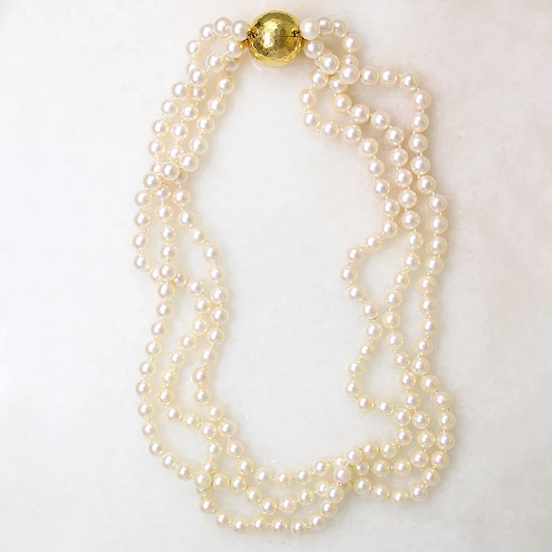 Three Strand Akoya Pearl Necklace with 18k Clasp