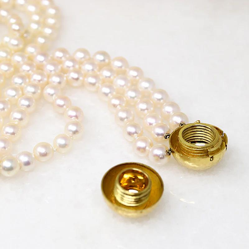 Three Strand Akoya Pearl Necklace with 18k Clasp