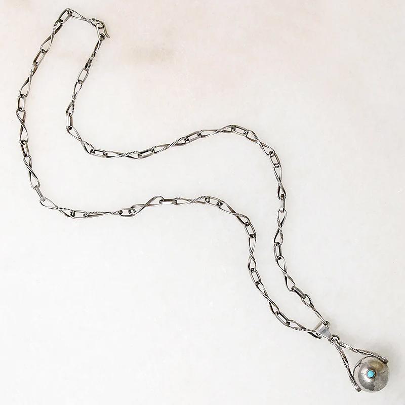 Mid Century Sterling Silver Fancy Link & Orb Necklace