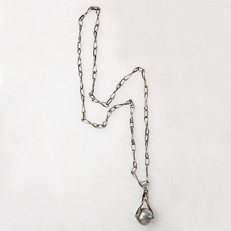 Mid Century Sterling Silver Fancy Link & Orb Necklace