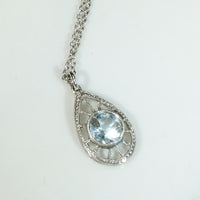 Frosty Aquamarine & Platinum Filigree Teardrop Pendant