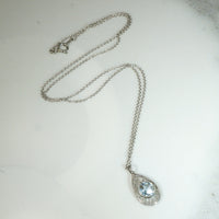 Frosty Aquamarine & Platinum Filigree Teardrop Pendant