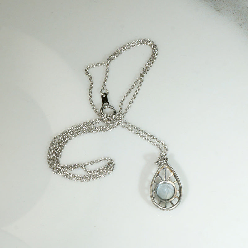 Frosty Aquamarine & Platinum Filigree Teardrop Pendant