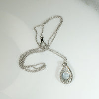 Frosty Aquamarine & Platinum Filigree Teardrop Pendant