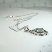Frosty Aquamarine & Platinum Filigree Teardrop Pendant