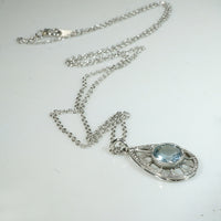 Frosty Aquamarine & Platinum Filigree Teardrop Pendant