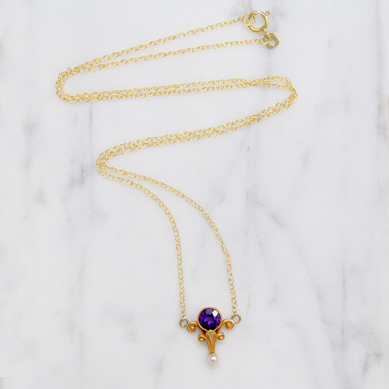 Art Nouveau Amethyst & Pearl Necklace by Blank & Co.