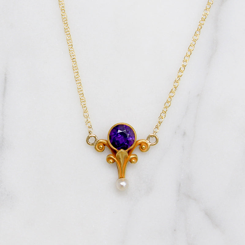 Art Nouveau Amethyst & Pearl Necklace by Blank & Co.