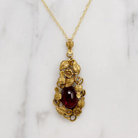 Golden Garden & Garnet Cabochon Pendant