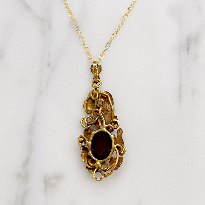 Golden Garden & Garnet Cabochon Pendant