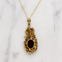 Golden Garden & Garnet Cabochon Pendant