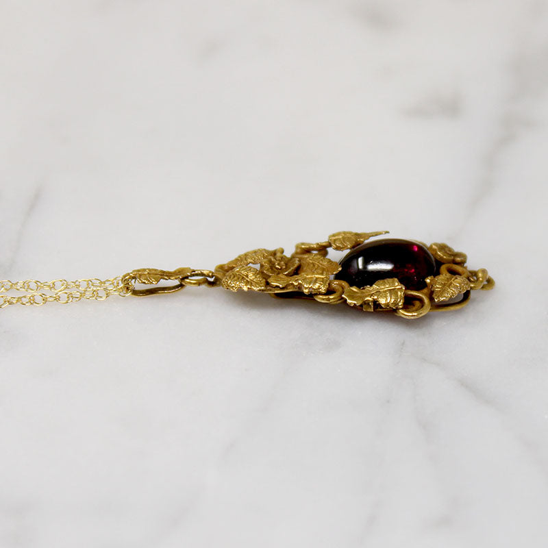 Golden Garden & Garnet Cabochon Pendant
