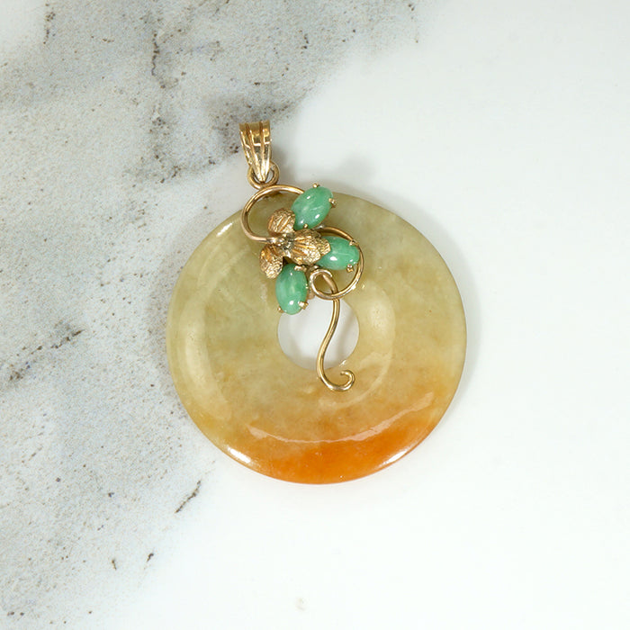 Autumnal Jade Circle Pendant with Gold & Jade Flower