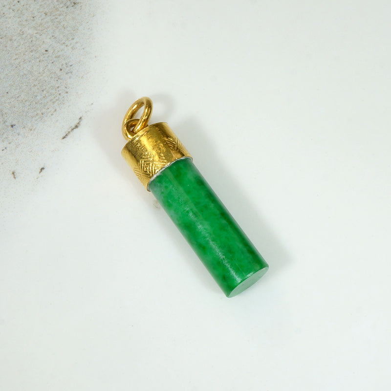 Jade Pillar Charm with Engraved 22k Gold Cap