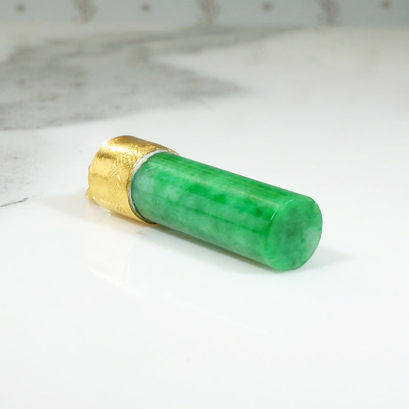 Jade Pillar Charm with Engraved 22k Gold Cap