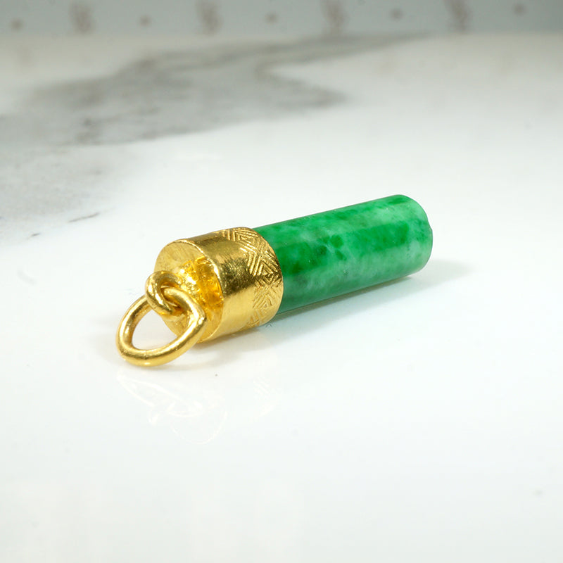 Jade Pillar Charm with Engraved 22k Gold Cap