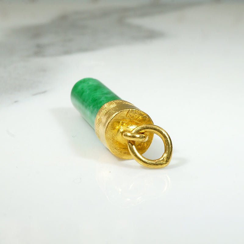 Jade Pillar Charm with Engraved 22k Gold Cap