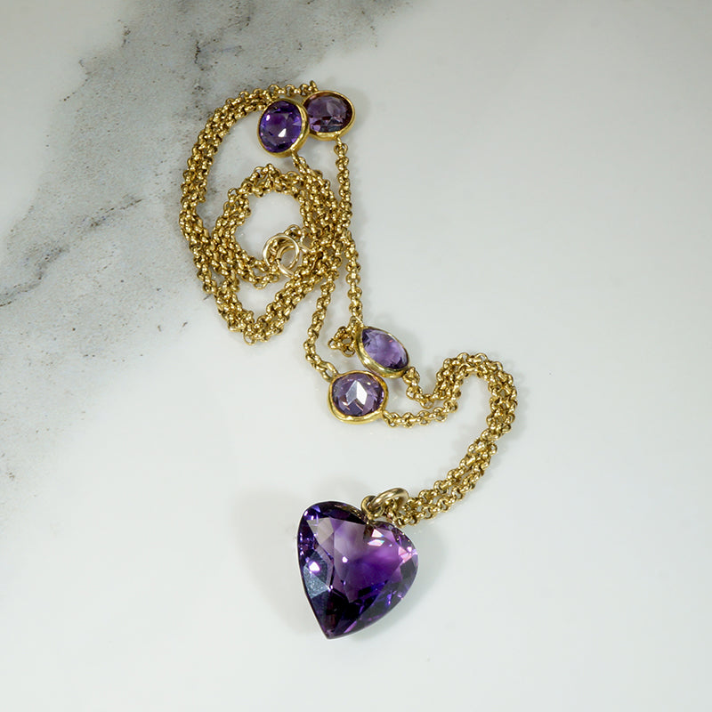Faceted Amethyst Heart on Amethyst-Studded 18k Chain