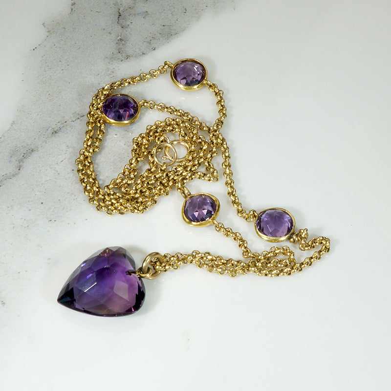 Faceted Amethyst Heart on Amethyst-Studded 18k Chain