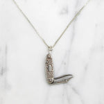 Tiny Pocket Knife Charm Necklace with Folding Blade