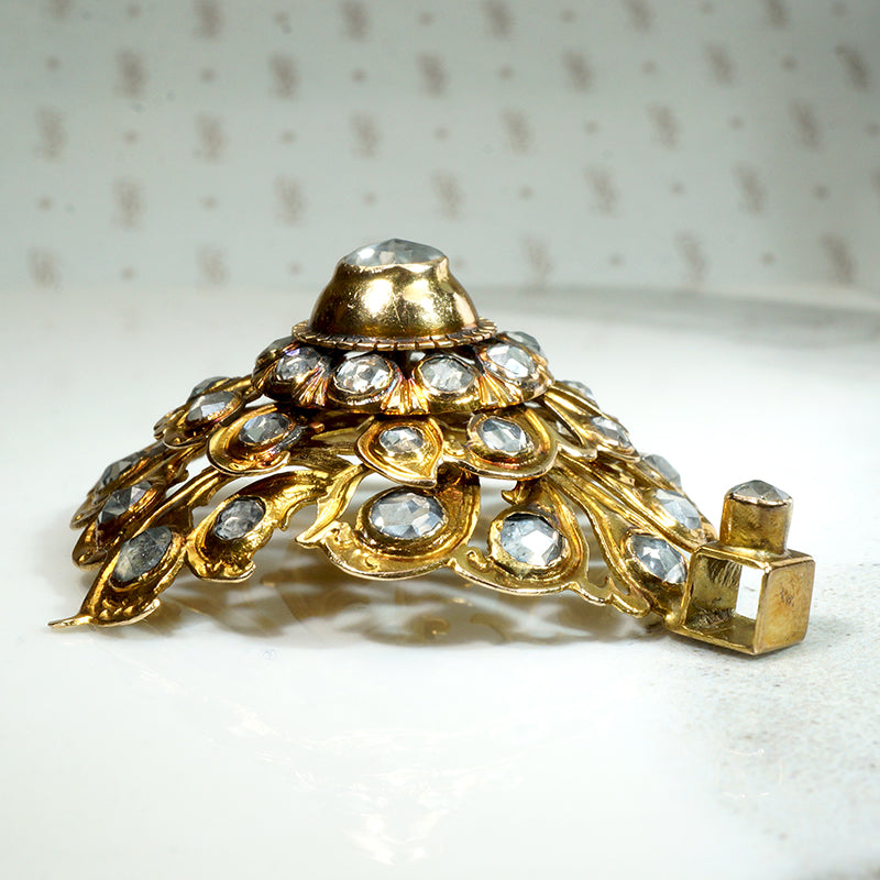 Astonishing Rose Cut White Sapphire & Gold Georgian Pendant