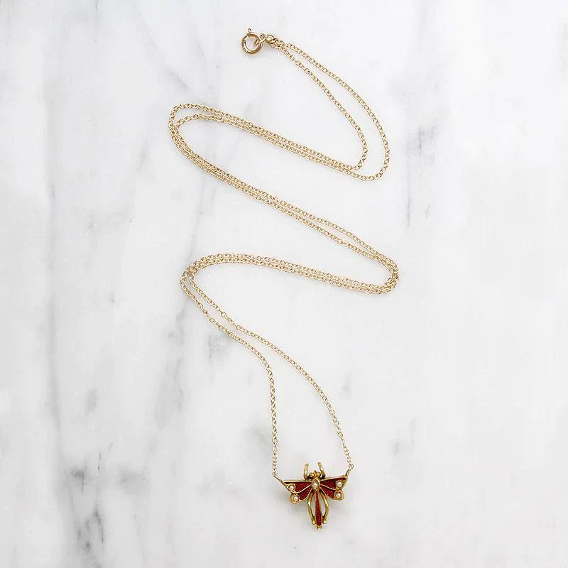 Delicate Enamel Damselfly with Pearls Conversion Pendant