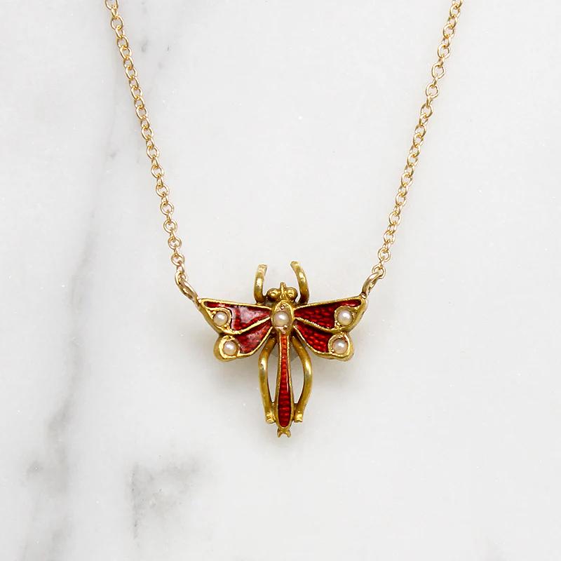 Delicate Enamel Damselfly with Pearls Conversion Pendant