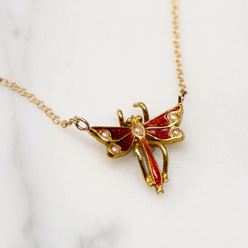 Delicate Enamel Damselfly with Pearls Conversion Pendant