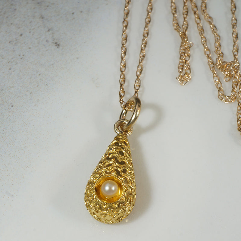 Etruscan Revival Gold Filigree & Pearl Pendant