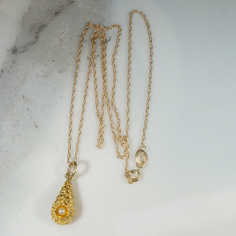 Etruscan Revival Gold Filigree & Pearl Pendant