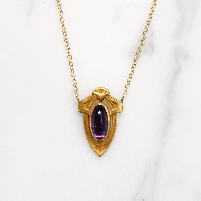 Decadent Amethyst Cabochon in Arts & Crafts Conversion Necklace