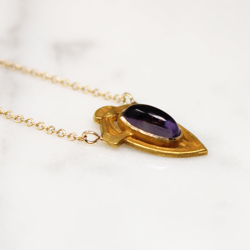 Decadent Amethyst Cabochon in Arts & Crafts Conversion Necklace